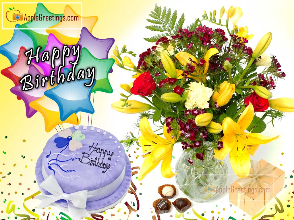 Happy Birthday Wishes With Cake And Flowers (J-440-1) (ID=1469 ...